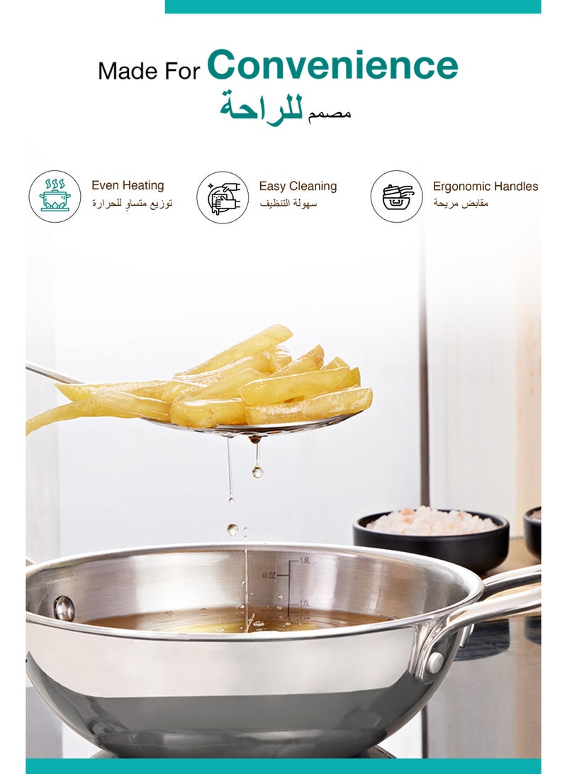 بيرجنر طقم أواني بيرغنر تراي برو 7 قطع فولاذ ثلاثي الطبقات: مقلاة كاداي عميقة 20سم (1.5لتر)، مقلاة تشويح 20سم (1.2لتر)، قدر 16سم (1.7لتر)، كسرولة 20سم (3لتر) مع 3 أغطية، متوافق مع مواقد الحث والغاز - Image 5